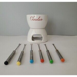 Avon China Classic Chocolate Ceramic Fondue Set with 6 Forks